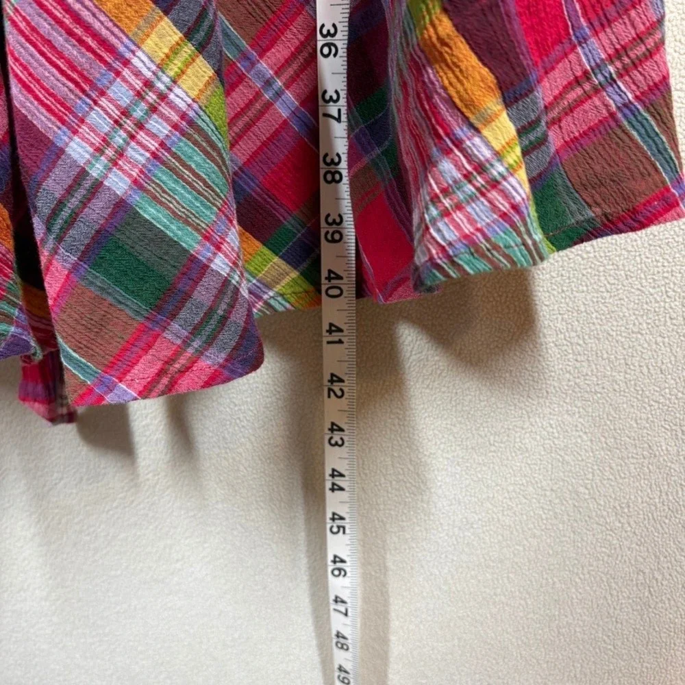 Lauren Ralph Lauren Plaid Crinkle Cotton A-Line Dress Sz 10 Preppy Heritage FLAW